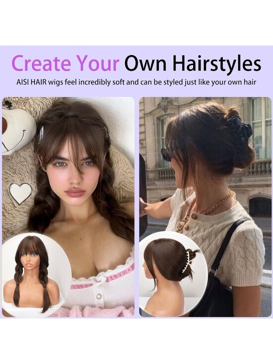 Women\'s Brown Heat Resistant Middle Length Natural Layered Straight Wig main image 4